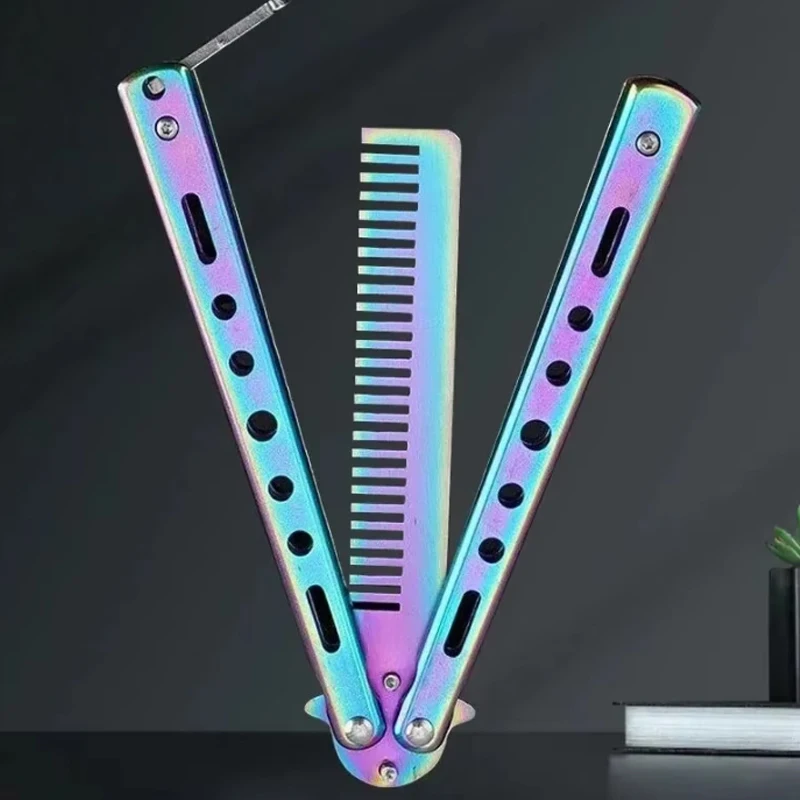 1PCS Faltbare Kamm Edelstahl Schmetterling Messer Kamm Bart Schnurrbart Pinsel Salon Friseur Styling Werkzeug