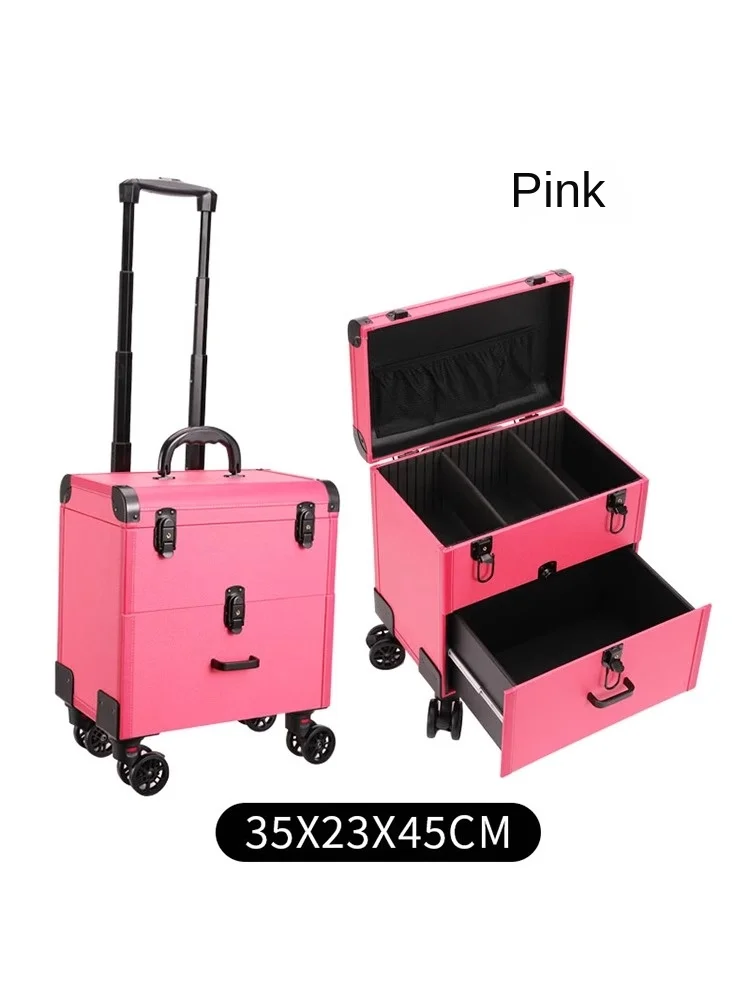Cosméticos Trolley Mala com Mudo Spinner Rodas, Maquiagem Storage Toolbox, Toolbox Bordado, Beleza Nail Eyelashes