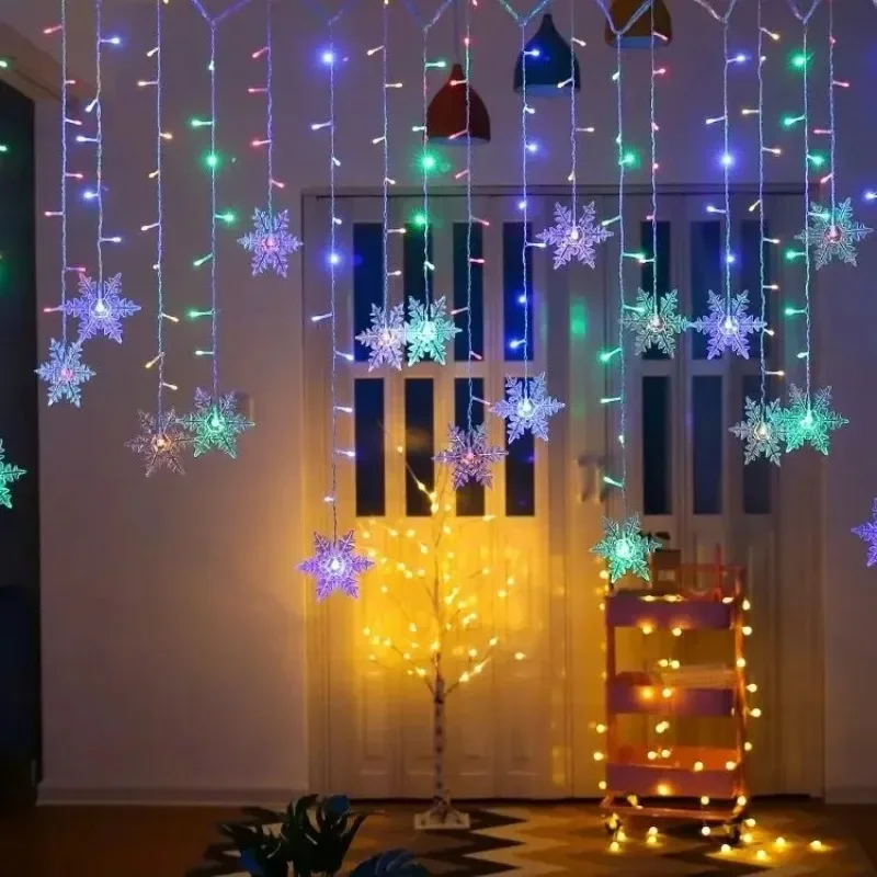 3.2M ไฟม่านเกล็ดหิมะคริสต์มาส-ไฟ LED กระพริบ Fairy String, กันน้ําสําหรับปาร์ตี้วันหยุดงานแต่งงาน Xmas Tree Decor