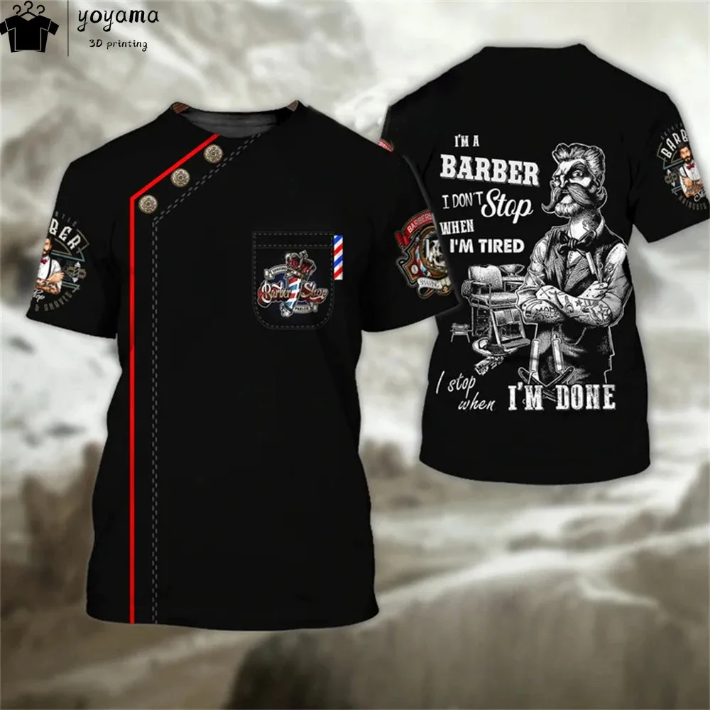 แฟชั่นเสื้อยืดชายเสื้อ 3d พิมพ์เสื้อแขนสั้นตัดผมเสื้อผ้าทํางานขนาดใหญ่ Tee เสื้อผู้ชายตัดผมเสื้อผ้า