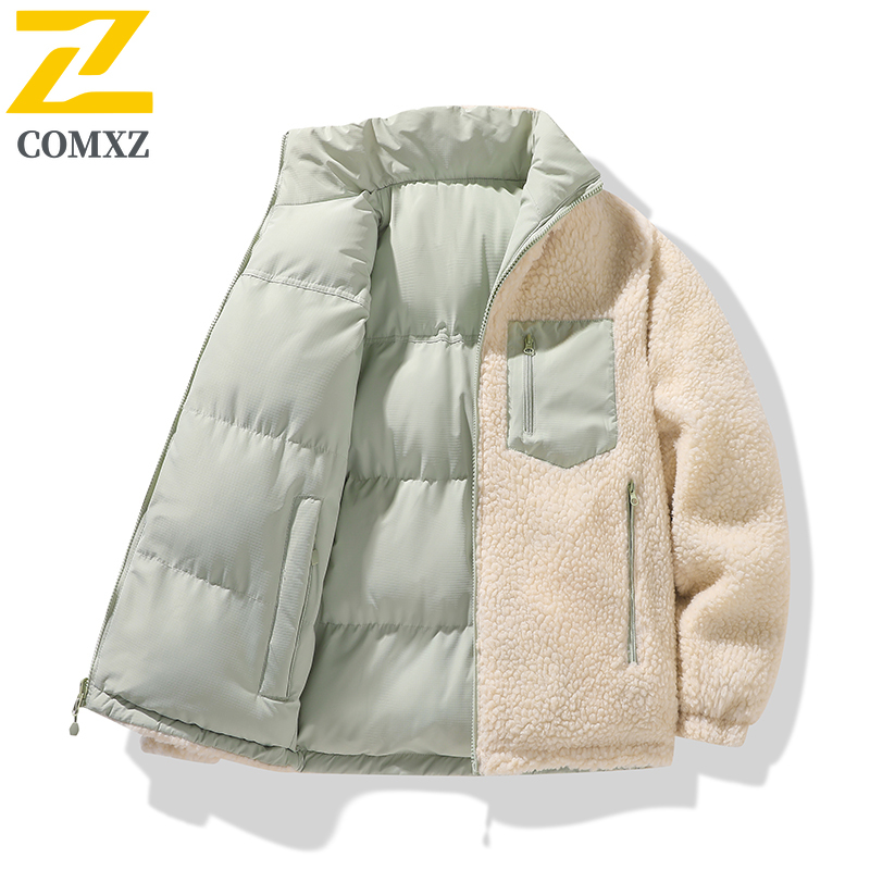 Winter 2-seitiger Fleece-Parka für Herren, 2025, Freizeit, Schnee, dicker Lammsamt, warme gepolsterte Jacke, trendiger winddichter Baumwoll-Polstermantel