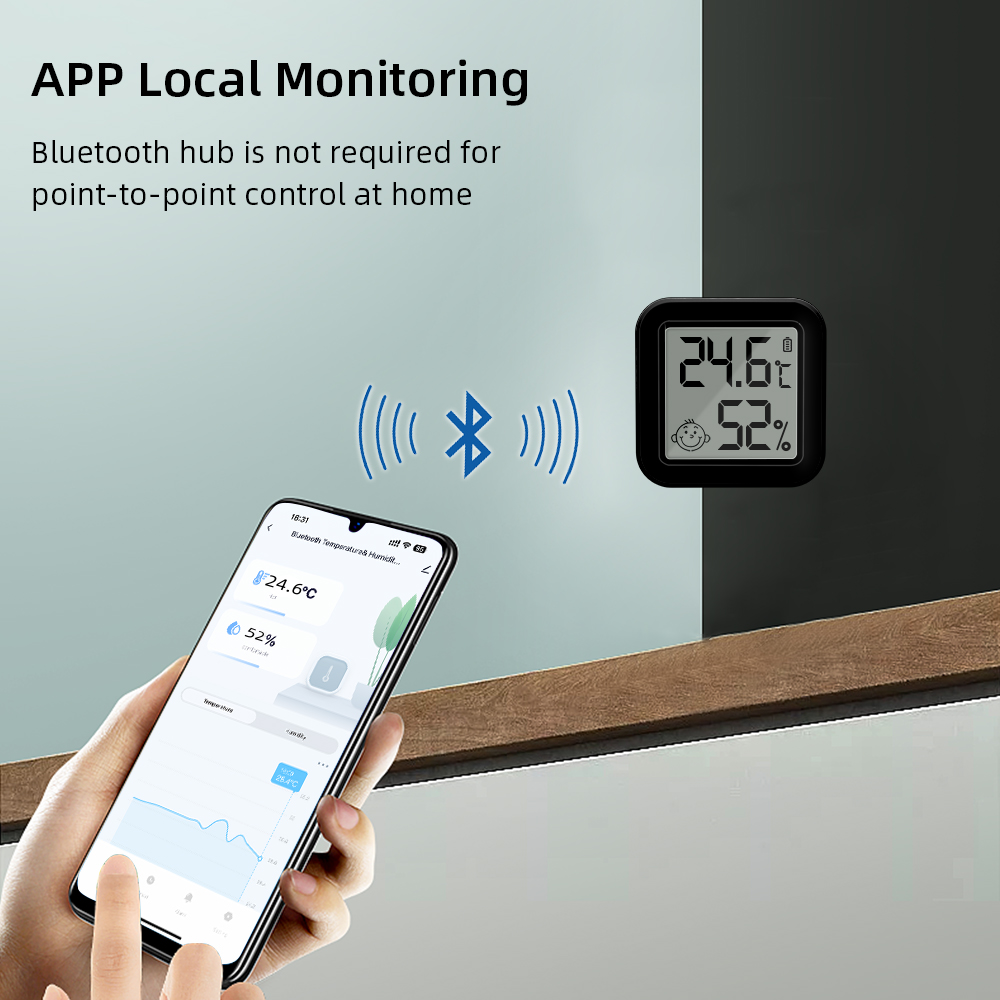 Sensor de temperatura e umidade bluetooth interno, sensor de umidade alimentado por bateria, monitoramento por aplicativo tuya, cor preta ou branca