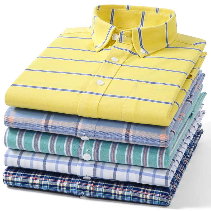 hight qulity plus size 14xl Fashion korean popular clothes oxford plaid 100%cotton long-sleeve shirt for men soft designer tops