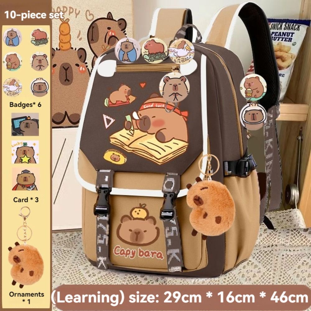 Multi-Compartment Capybara กระเป๋าเป้สะพายหลังกันน้ํา Oxford ผ้าการ์ตูนสัตว์กระเป๋านักเรียนอเนกประสงค์น้ําหนักเบา