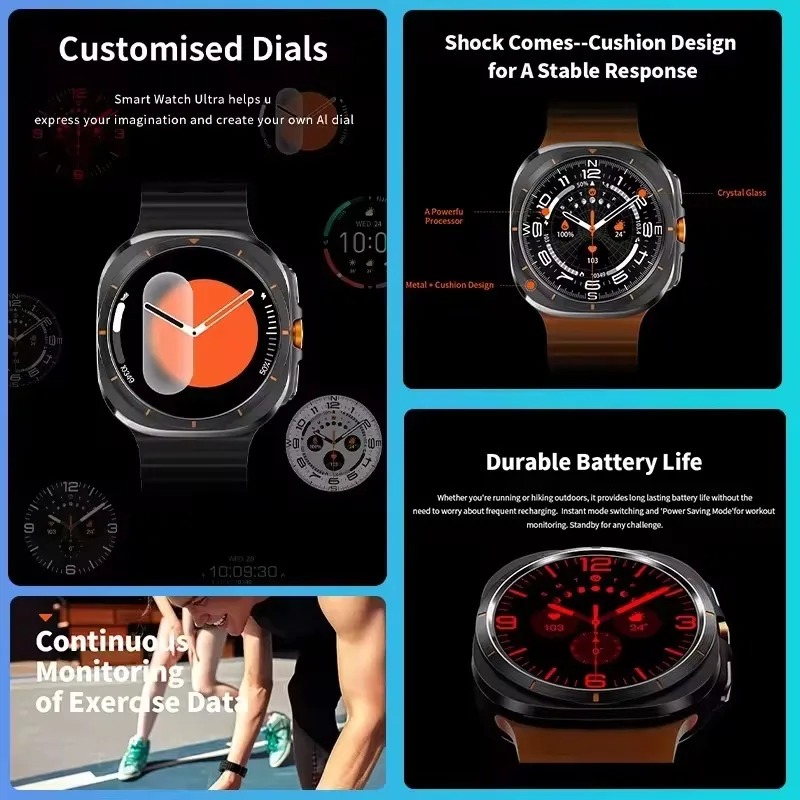 Galaxy Watch 7 Ultra GPS ติดตามสมาร์ทนาฬิกาผู้ชาย AMOLED หน้าจอ Heart Rate บลูทูธ NFC กีฬาสมาร์ทวอท์ชสําหรับ Android IOS