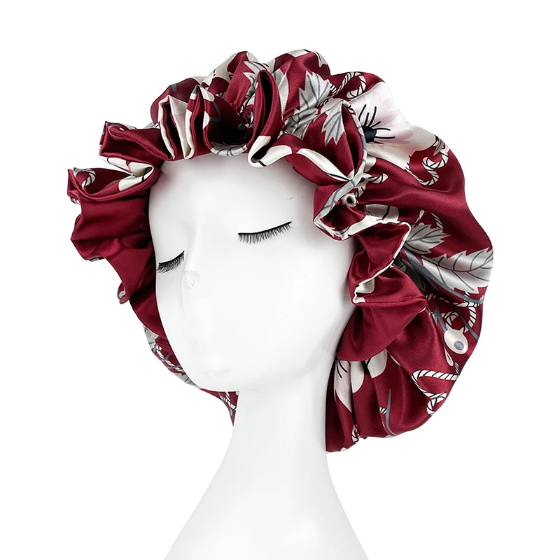 2 Lớp Mềm Mịn Satin Nắp Kiềng Nữ Ngủ Nắp Lớn Đảo Chiều Satin Linned Đêm Ngủ Headwrap Mũ Quấn Tóc Phụ Kiện