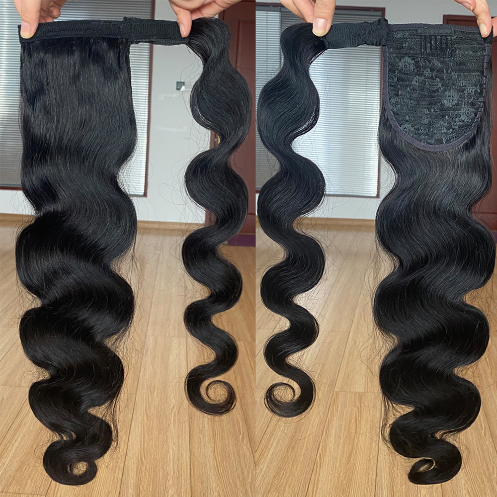 ポニーテール-ブラジルの波状ポニーテール,人間の髪の毛,自然な髪,クリップ付き,女性用,120g