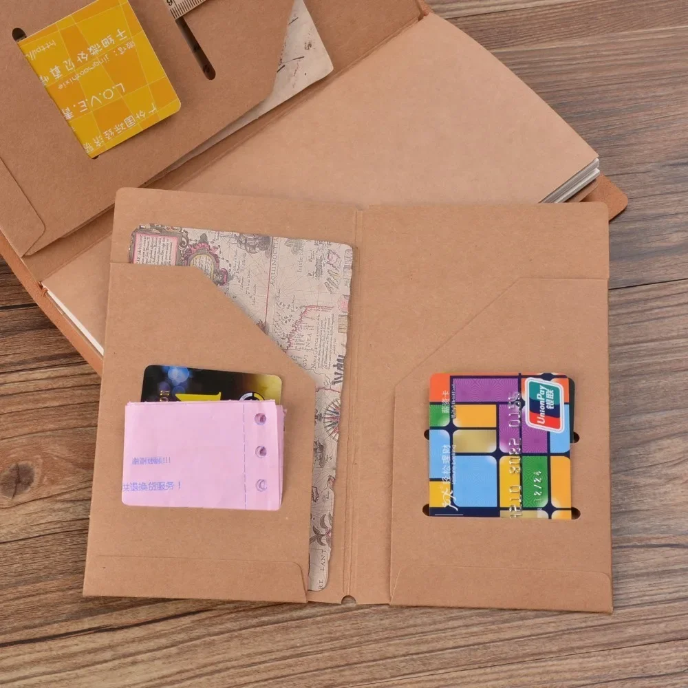 トラベルジャーナルノートブックアクセサリーヴィンテージレトロカードポケット収納スタンダード/ポケット/パスポート用motermクラフト紙ファイルホルダー