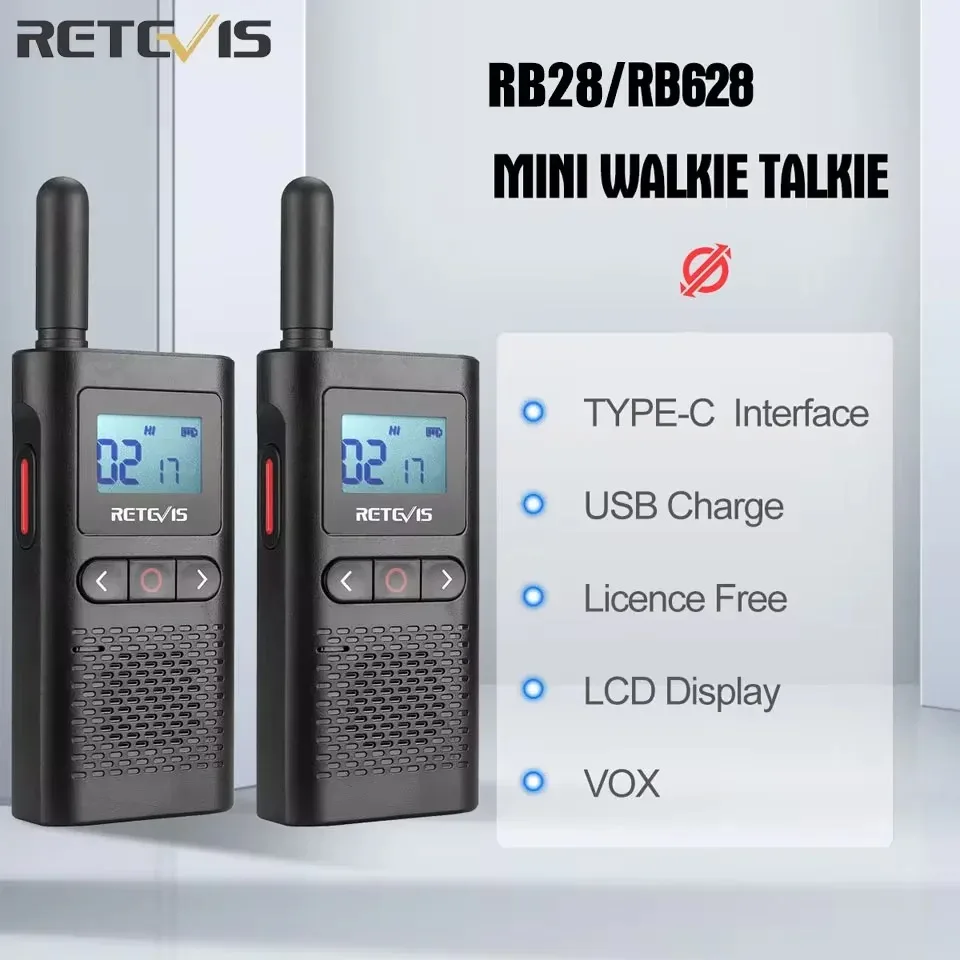 Retevis RB628 Mini-Walkie-Talkie, wiederaufladbares Walkie-Talkie, 2 Stück im Lieferumfang enthalten, PMR446, tragbare Funkgeräte mit großer Reichweite für die Jagd