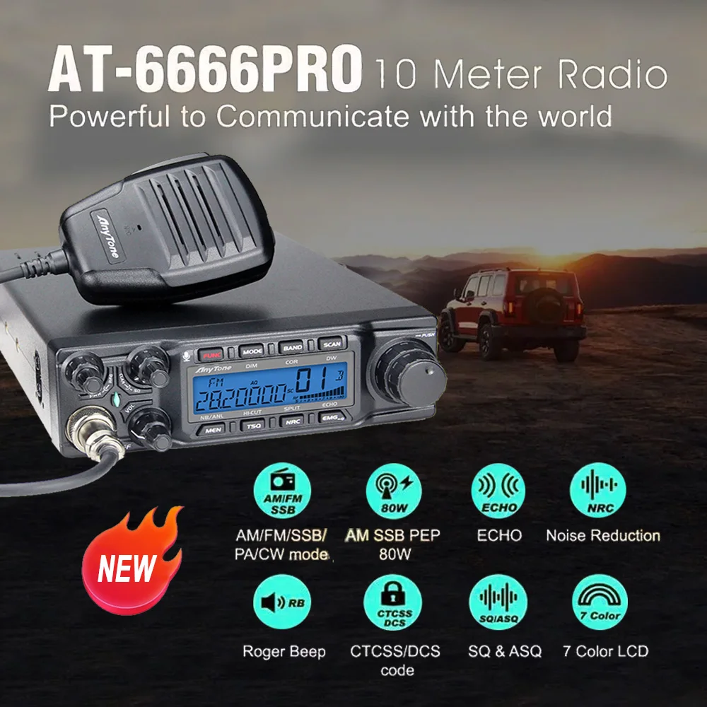 ANYTONE AT-6666 PRO CB Радио AT-6666Pro 28,000-29,700 МГц Программируемый 80 Вт высокой мощности с FM CW 10-метровым диапазоном для водителей грузовиков