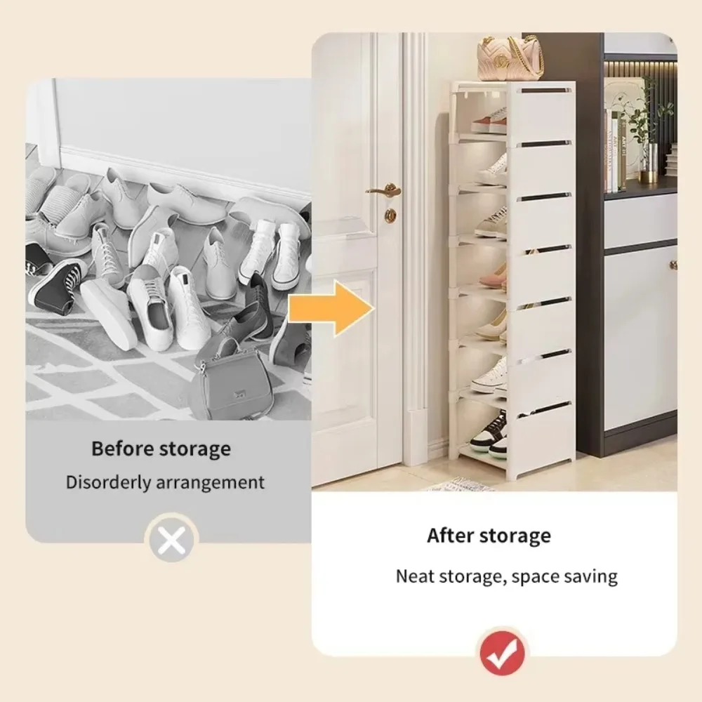 Adjustable Shoe Rack Multiple Layers Space-saving Dustproof 5/6/7/8 Stackable Sneaker Organizer Cabinet for Wall Corner