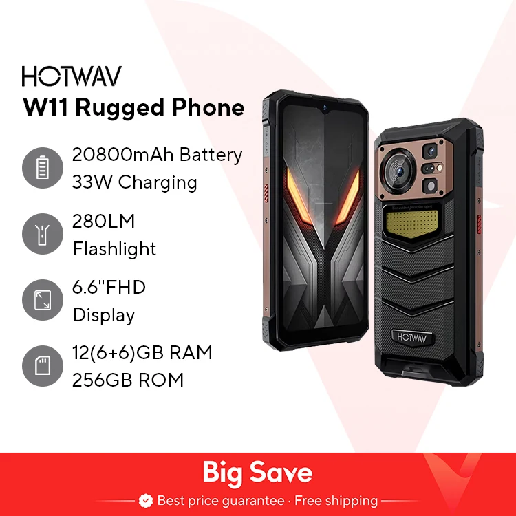 [Mondo Premeire] Telefono robusto HOTWAV W11 20800mAh 280LM Torcia 6.6 ''FHD + Smartphone 33W 24MP Visione notturna Telefono cellulare