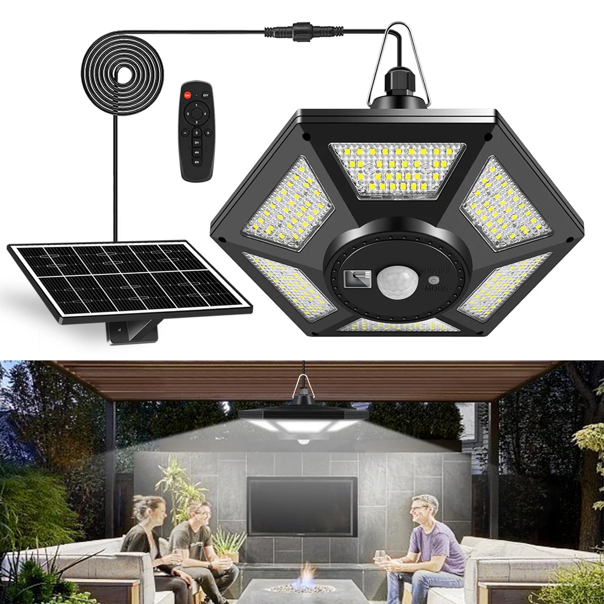 Solar Pendant Lights Outdoor Indoor z pilotem 180led Solar Shed światło na czujnik ruchu 5 tryby oświetlenia do garażu Patio Barn