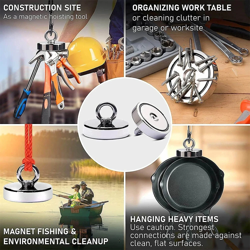 D16 ~ D42mm Ímã de pesca de neodímio super forte N52 Ímã de terras raras resistente com furo escareado Orebolt de salvamento magnético
