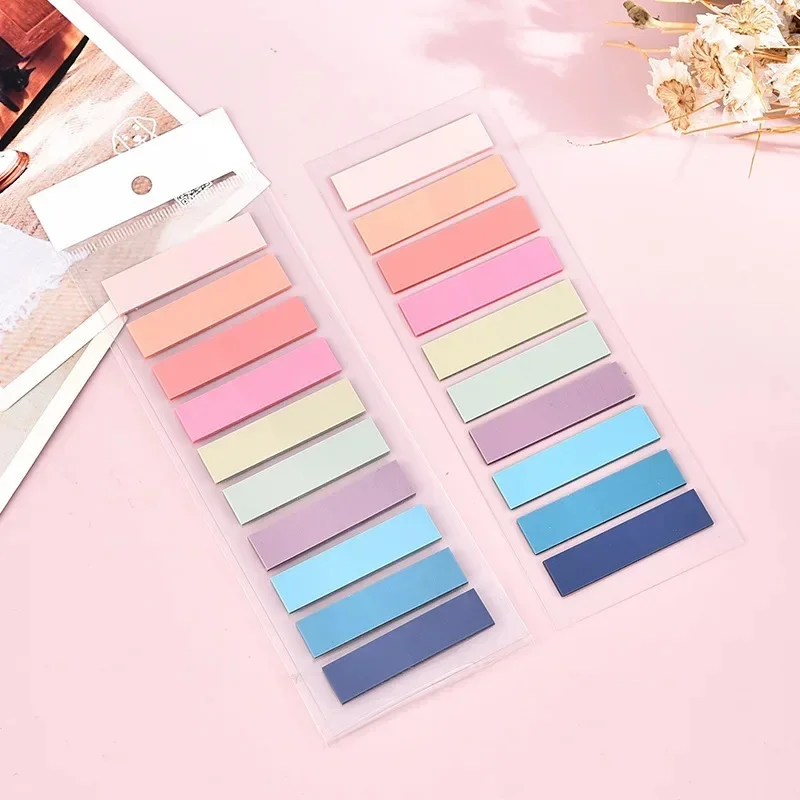 200PCS Indice Cool Note autoadesive Etichetta larga PET Cancelleria Decalcomanie Studenti Blocco note impermeabile Diario semplice Notebook di colore puro
