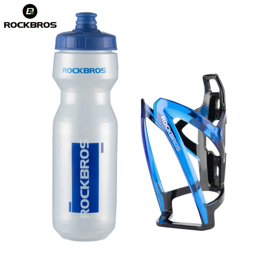 Botella de agua para ciclismo ROCKBROS + soporte para botella de agua, juego de 2 piezas, botella de agua deportiva de 750ml + soporte para botella de agua moldeado integrado