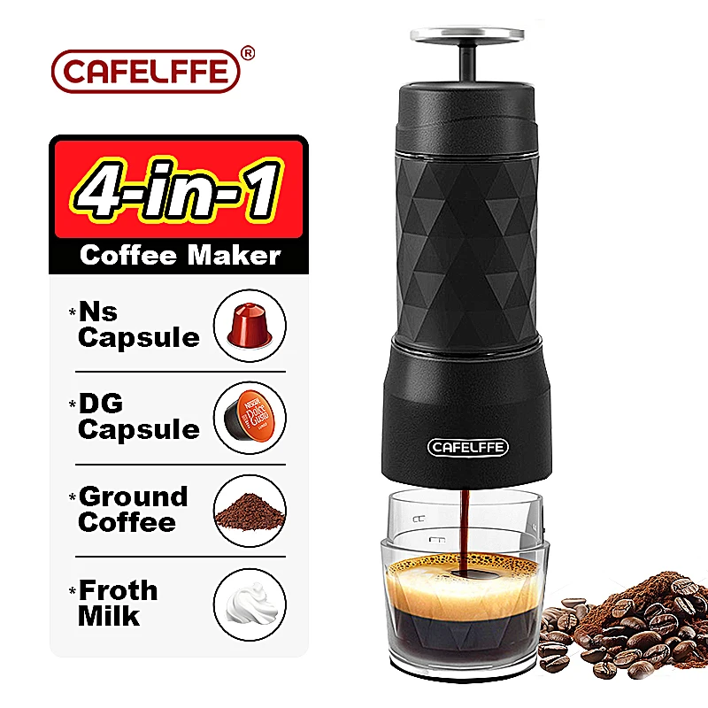Przenośny ekspres do kawy Cafelffe 3 w 1 Ręczny ekspres do kawy na gorącą/zimną wodę do kapsułek i prasy ręcznej naziemnej browary do pieszych wędrówek Podróże