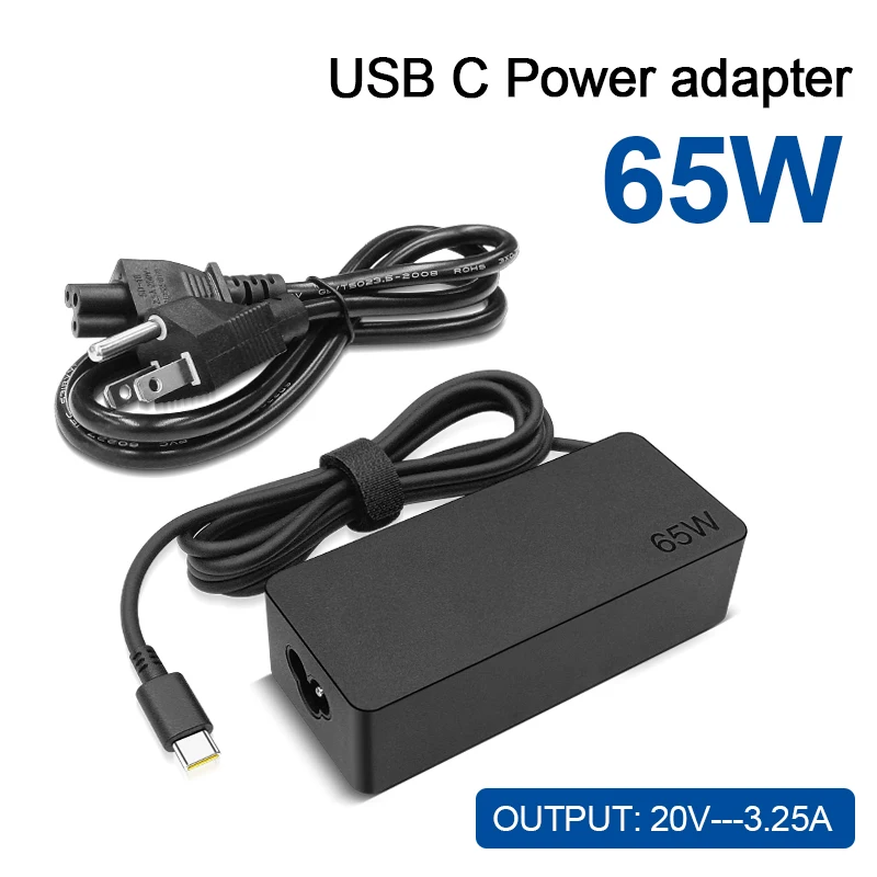 65 Вт, 20 В, 3,25 А, USB C, адаптер для зарядного устройства для ноутбука Lenovo ThinkPad Hp Chromebook Yoga Dell ASUS Type C, быстрый источник питания