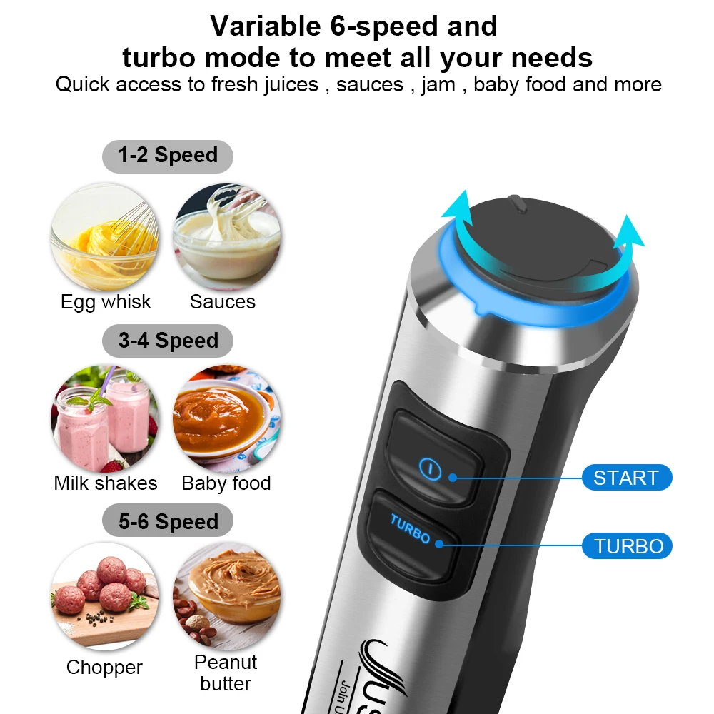 1500W 7/6/4 in 1 Bastone elettrico Frullatore commerciale a mano Robot da cucina Frusta per uova Mixer Spremiagrumi Tritacarne