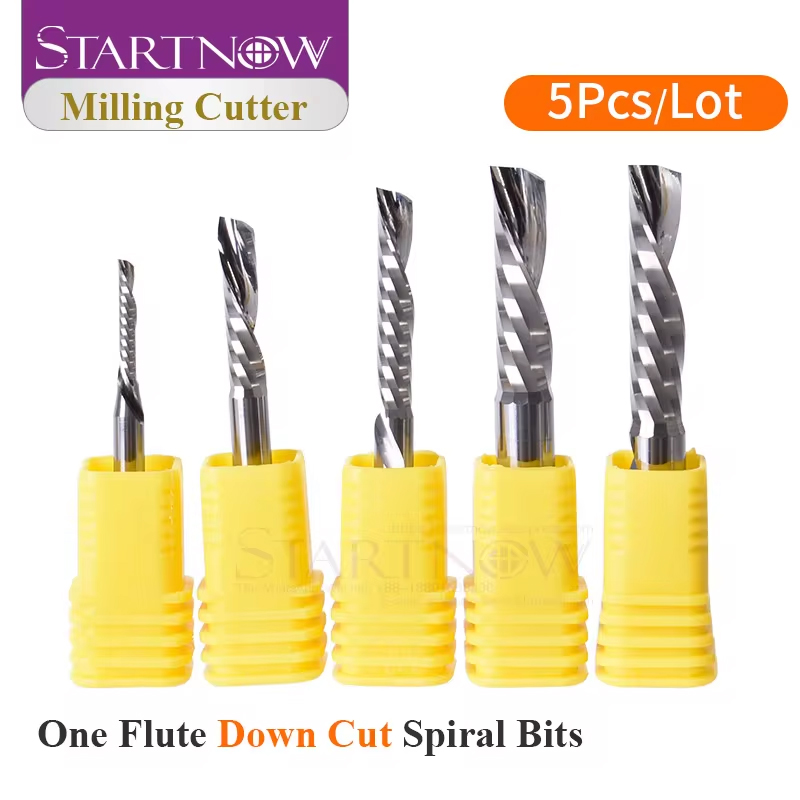 Startnow 5 Cái/lốc Xuống Cắt Dao Phay Đơn Sáo Xoắn Ốc Bit 3.175/4/6 SHK Hợp Kim Vonfram CNC Công Cụ Router khắc Bit
