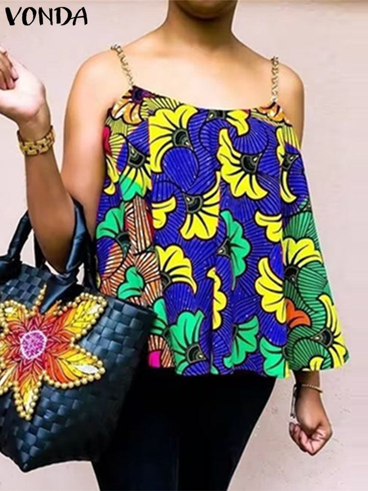 Plus size 5xl vonda floral impresso tanques sexy alças sem mangas topos feminino verão camis boêmio camisetas casuais soltas camisas de praia