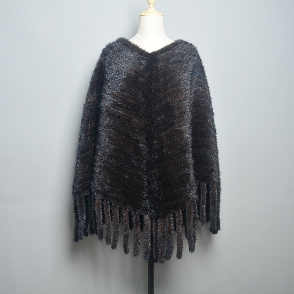 Châle en Fourrure de Vison group pour Femme, Étole avec Capuche, Poncho Pashmina, à la Mode, Hiver