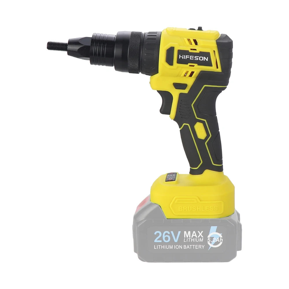 HIFESON Electric Rivet Gun Rechargeable Automatic Rivet Nut Gun Riveting Tool Nut Head M3-M10 Without Battery