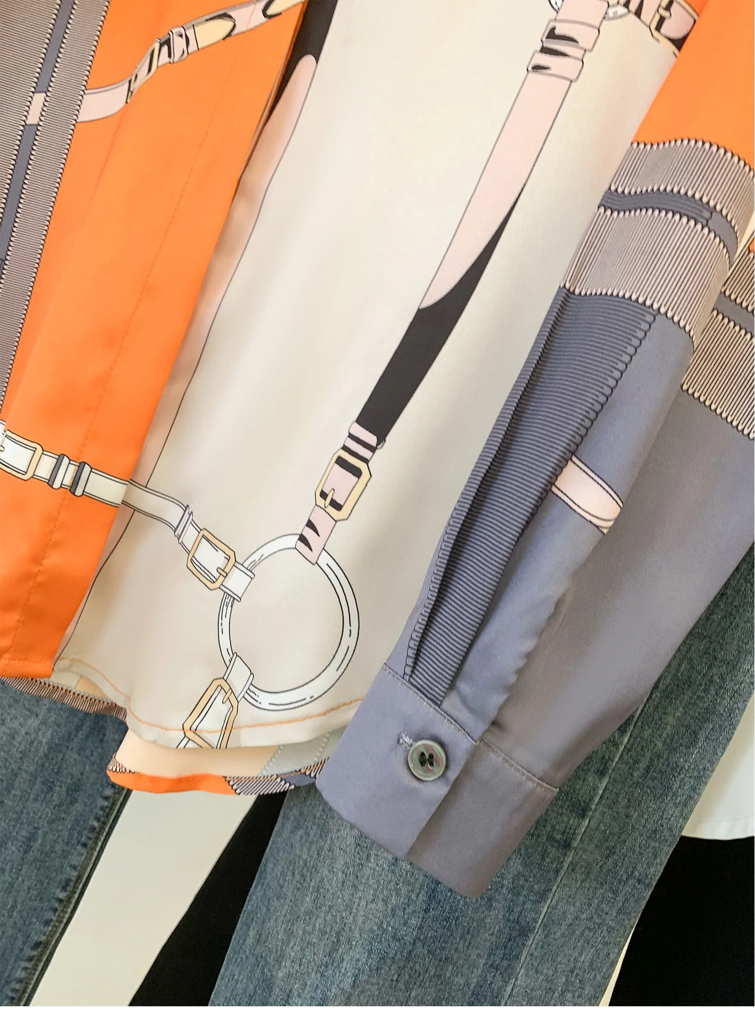 女性用シルク長袖シャツ,婦人服,模造シルク,オレンジとグレー,エレガントなファッション,高級ブランドデザイン,夏,2022
