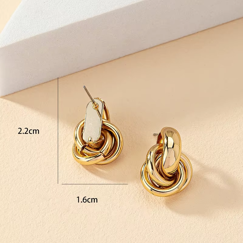 Orecchino a bottone con nodo color oro argento per donna, colore lucido, orecchino alla moda, carino, gioielli da indossare ogni giorno