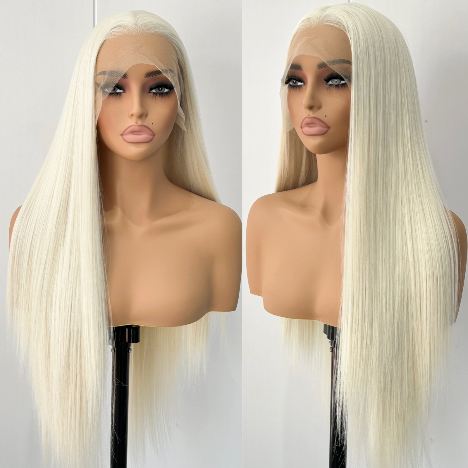 Blonde pruik Rechte synthetische kant Lijmloze pruik Lang blond synthetisch haar Kanten pruiken voor vrouwen Platina wit blond