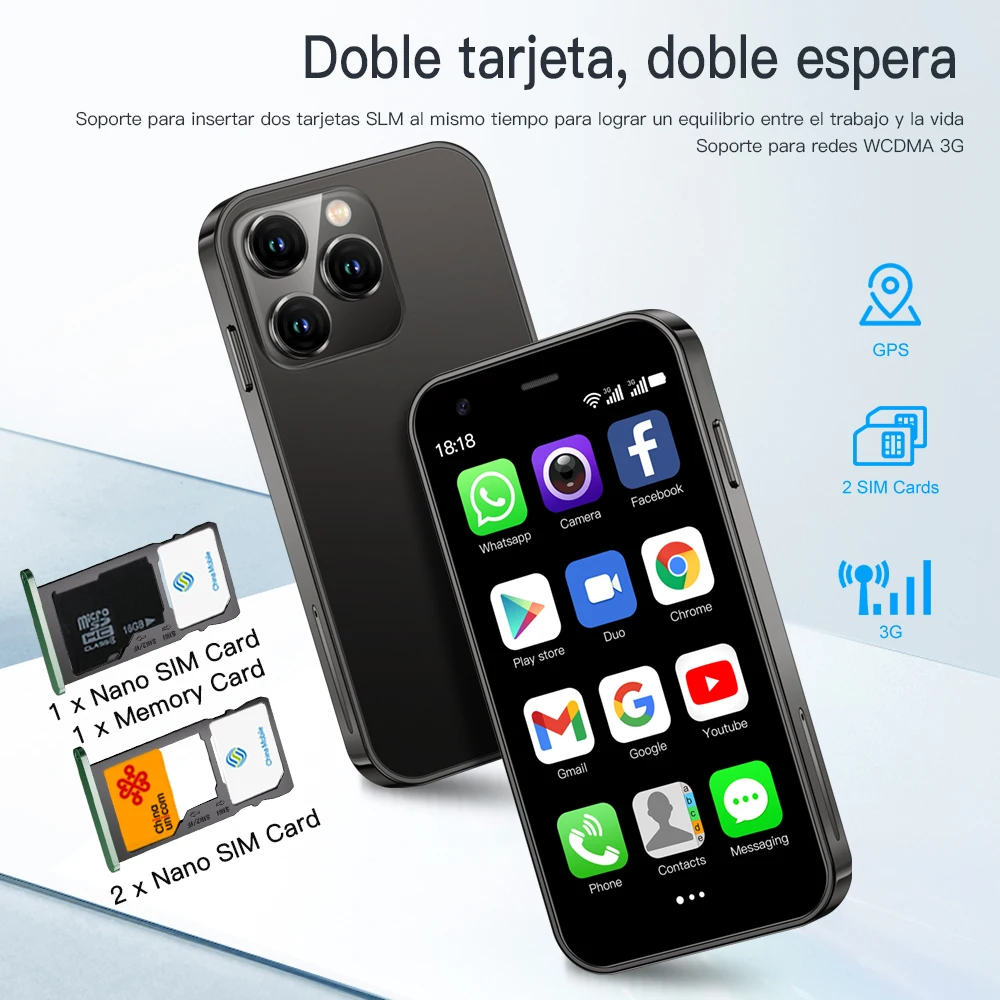 SERVO 15SE Mini Smartphone 3G WCDMA sistema Android WiFi Hotspot Play Store 3,0 "pantalla pequeña palma teléfonos inteligentes Dual SIM en espera