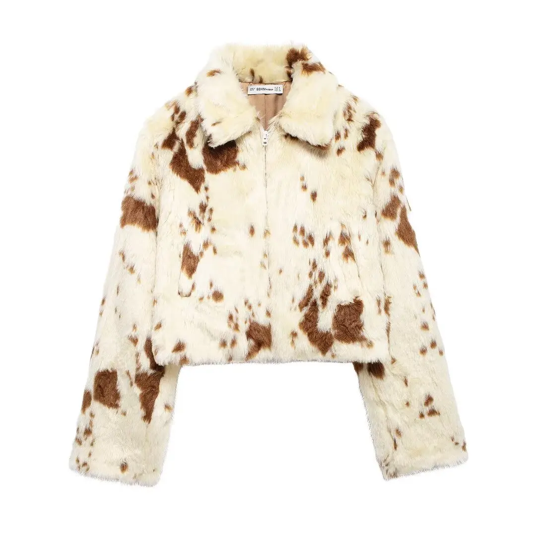 Jaqueta de Design de Moda Fena Nova JNLEAOG com Efeito de Pele Artificial, Casaco de Poliéster com Manga Longa e Zíper, R...