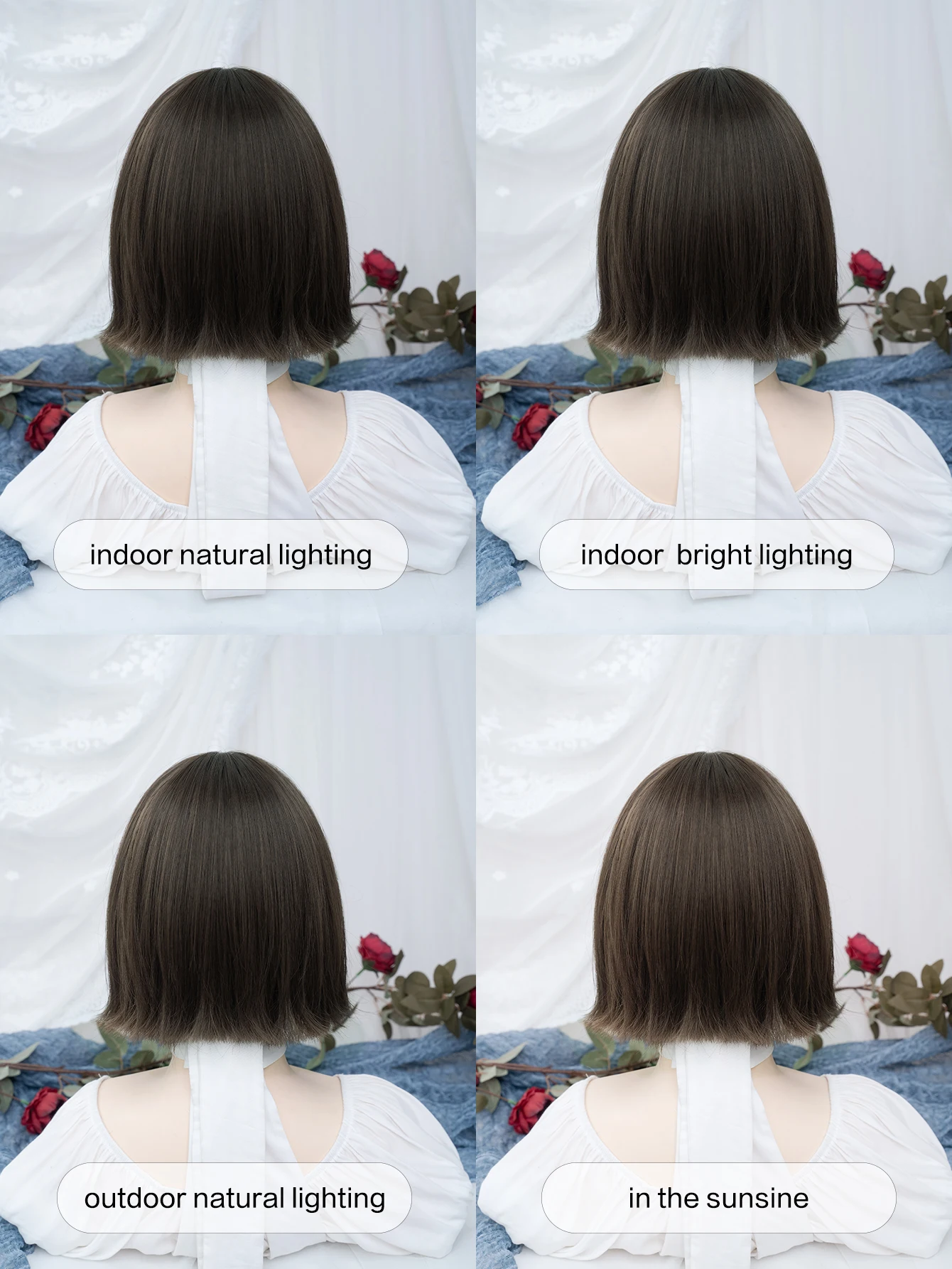 12 Polegada perucas sintéticas marrom fresco com bang comprimento médio peruca de cabelo reto natural para mulheres uso diário cosplay resistente ao calor
