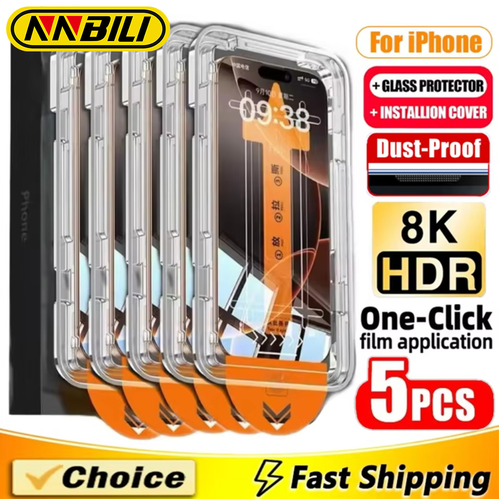 NNBILI 5 uds revestimiento oleofóbico sin polvo fácil instalación Protector de pantalla para iPhone 16 15 14 13 12 11 17 Pro Max 17Air Series