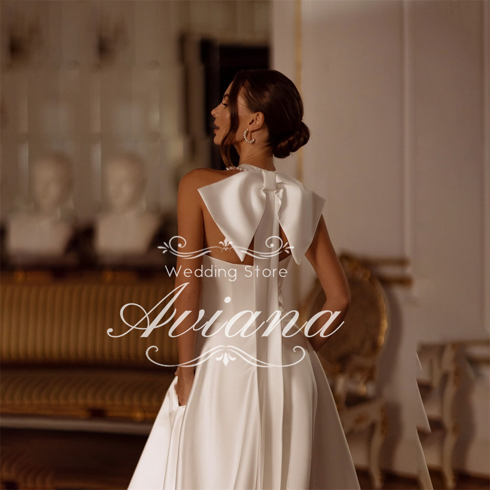 Aviana Angepasst Temperament Elegante Perlen Ärmelloses Hochzeit Kleid Frauen Hohe Schlitz Zurück Bogen A-Line Einfache Fleck Brautkleid