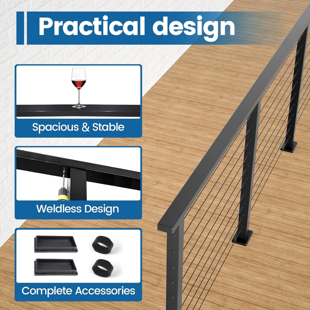 6'6" Stainless Steel Handrail Black Rectangular Handrail Top Rail
