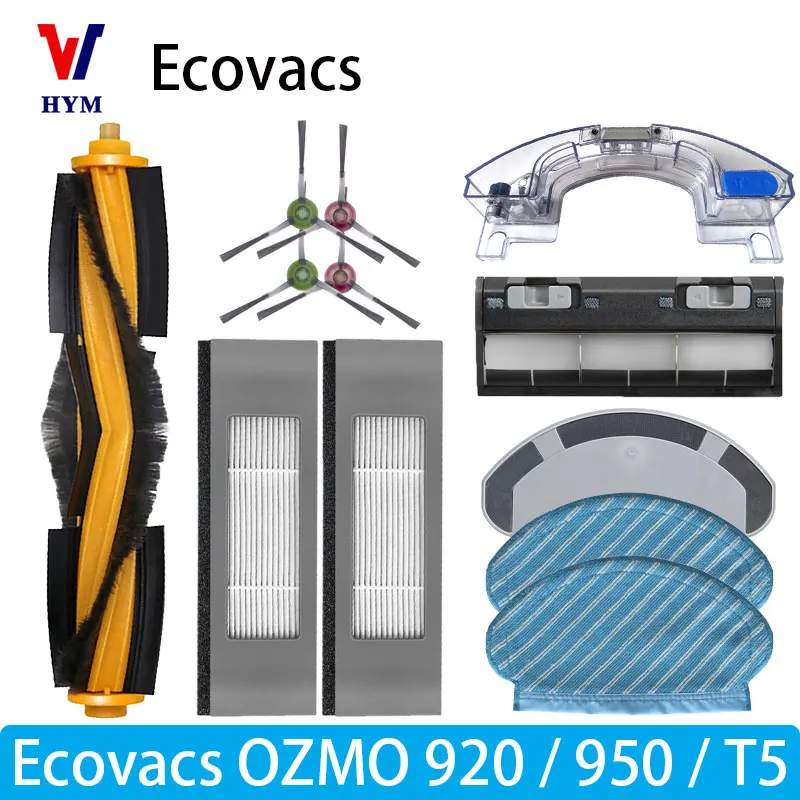 Para Ecovacs Debot OZMO T5 / 920 / 950 accesorios Cepillo Lateral principal tanque de agua rueda giratoria filtro fregona repuestos de aspiradora