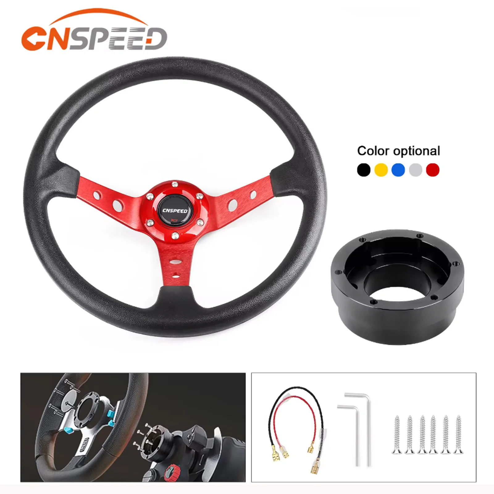 Cnspeed volante esportivo automático, 350mm, 14 polegadas, com placa adaptadora, 70mm, pcd, para logitech g29 g920 g923 para jogos de corrida