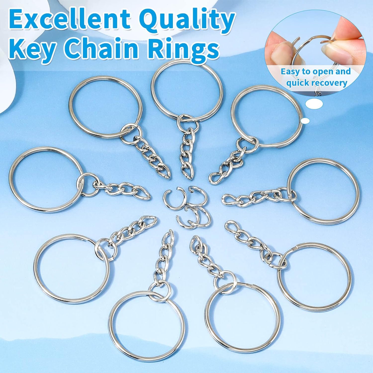 Conjunto de chaveiros divididos com corrente e anéis de salto, kit em massa, acessórios para chaveiros, cordão, amuletos, joias, artesanato diy, 100 peças