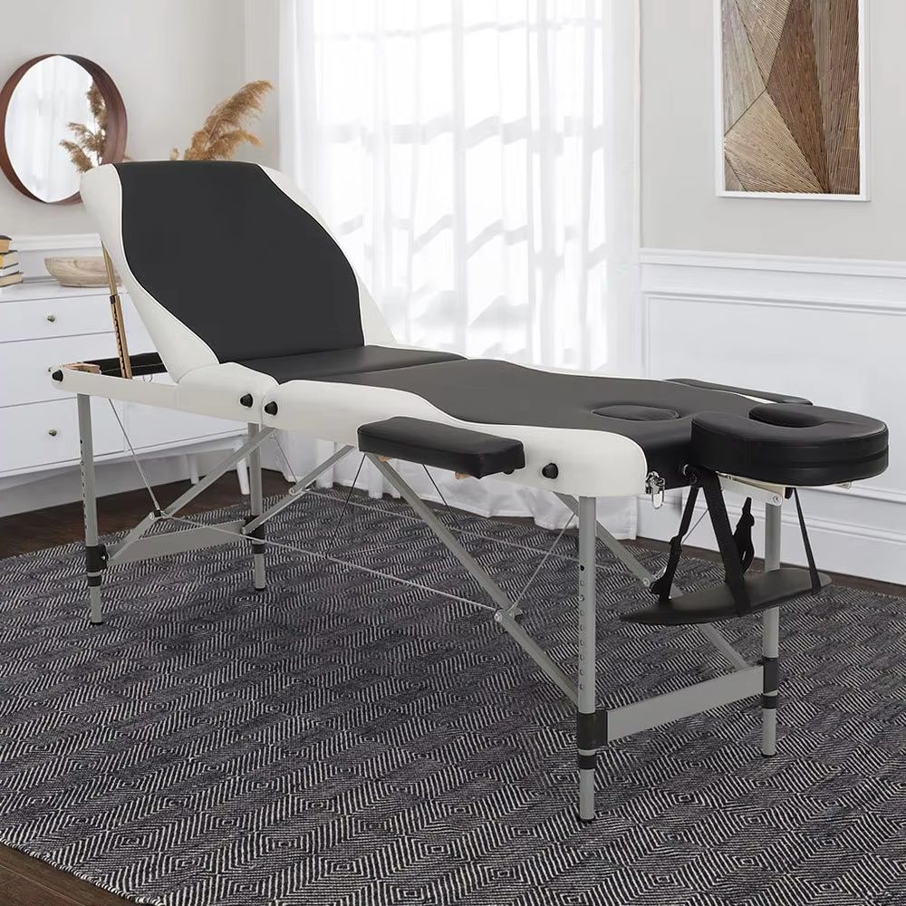 Black Leather Upholstered Adjustable Massage Bed