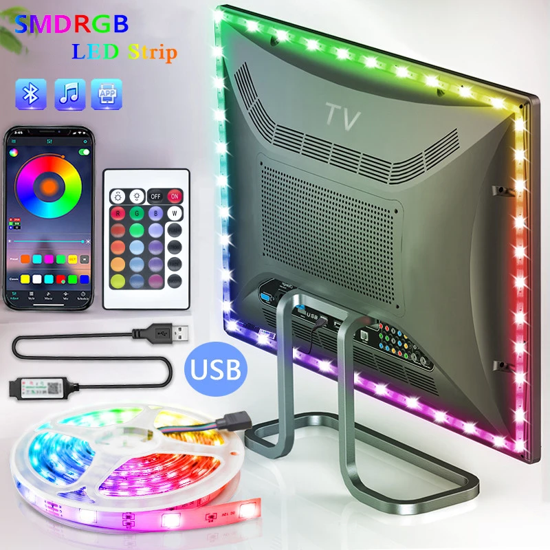 Luces Led para TV, 3 teclas, 24 teclas, 44 teclas, tira de luces Led de Control USB de 5V para retroiluminación, decoración de fiesta en casa, cinta Flexible