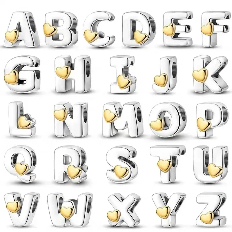 925 เงิน 26 ตัวอักษร A-Z ตัวอักษรลูกปัด Charms พอดีกับสร้อยข้อมือเดิม Charm เงินแท้สําหรับผู้หญิง DIY เครื่องประดับลูกปัด