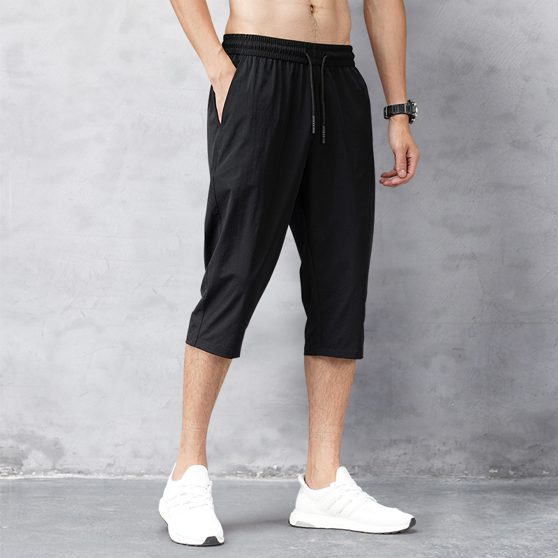 Calças cortadas de verão para homens, calças elásticas respiráveis com sensação de gelo, shorts casuais versáteis