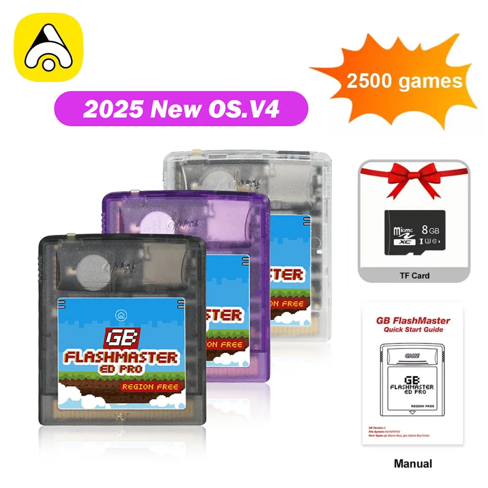 Tarjeta de juego con cartucho Flashmaster 2500 en 1 OS V4 GB Pro para consolas de juegos Gameboy/Gameboy Color/GBA SP con tarjeta TF de 8GB