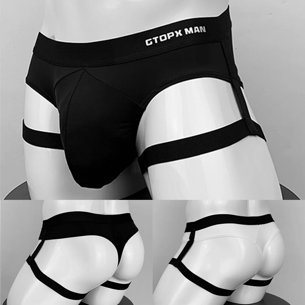 Lencería con correa para pierna para hombre, suspensorio masculino, tangas con espalda en T, ropa interior deportiva Gay, Sexy, transpirable, tentación, calzoncillos de hilo Sissy