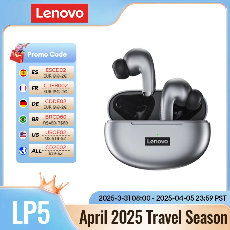 Lenovo lp5 tws bluetooth kopfhörer 9d stereo hifi sport wasserdichte drahtlose ohrhörer für iphone 13 xiaomi bluetooth kopfhörer