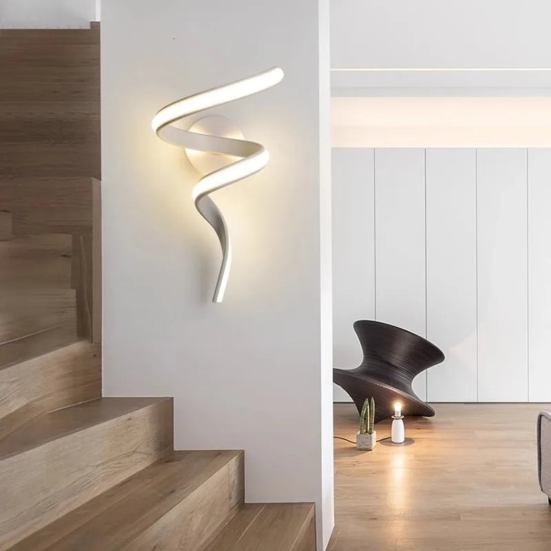 Lâmpada de parede led nordic espiral arandela luz para escadas quarto cabeceira estudo corredor fundo decoração interior luminárias parede