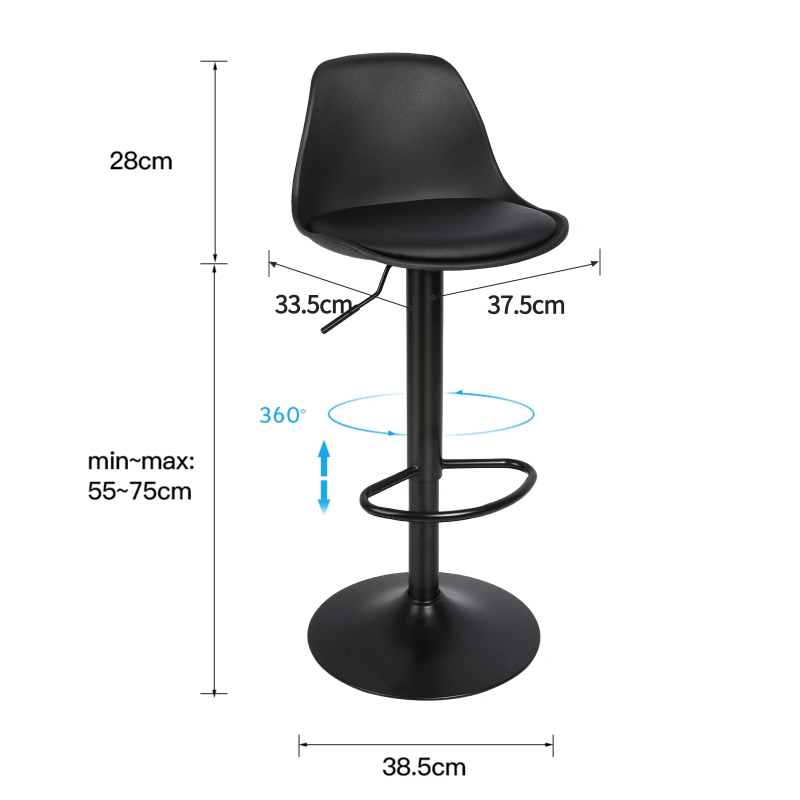 Juego de 2 taburetes de bar, taburete de bar regulable en altura, 360 °   Taburete giratorio para encimera, taburete tapizado para cocina/bar/salón/comedor