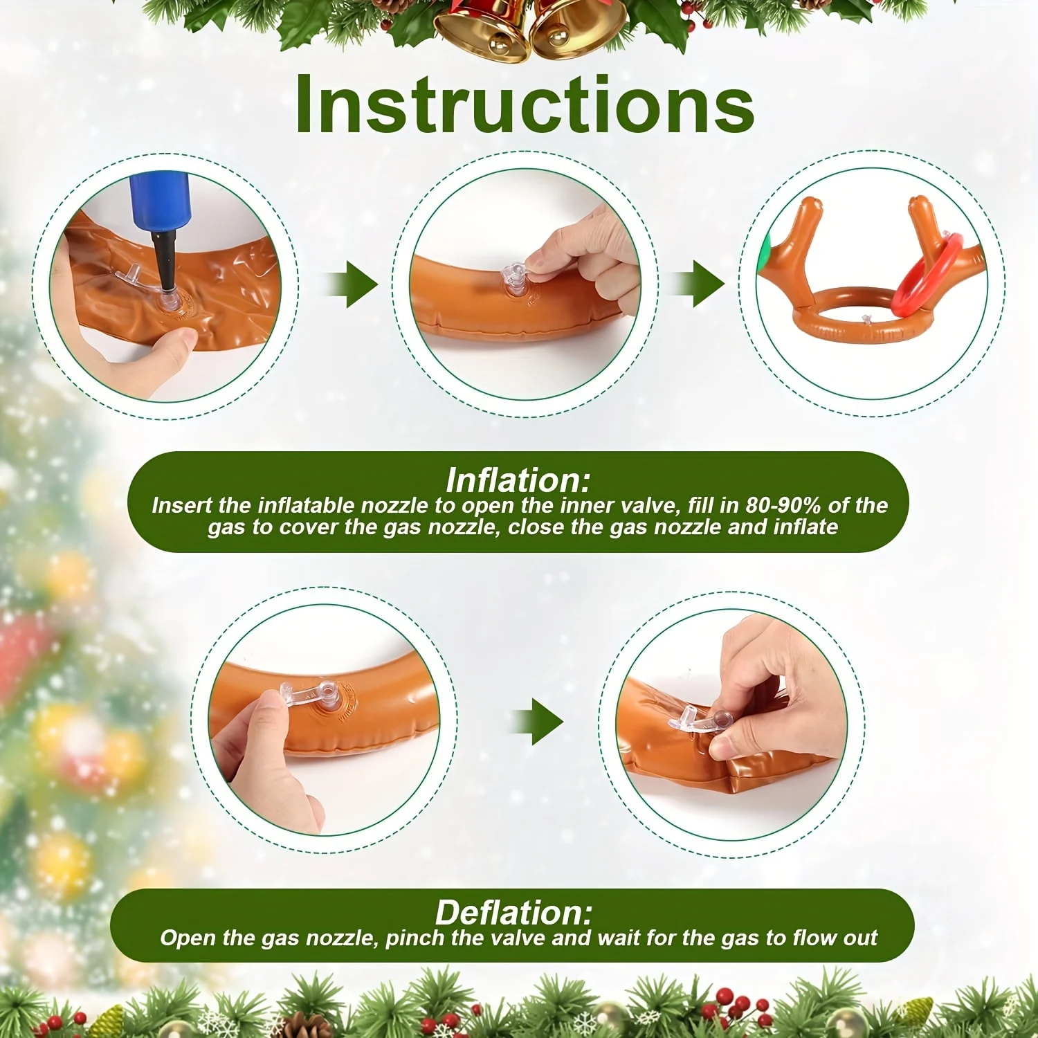 Inflatable Reindeer Antler แหวน Toss เกมสําหรับคริสต์มาสเด็กผู้ใหญ่ครอบครัวปาร์ตี้โปรดปรานกลางแจ้งในร่มแหวน Toss Xmas เกมของเล่น