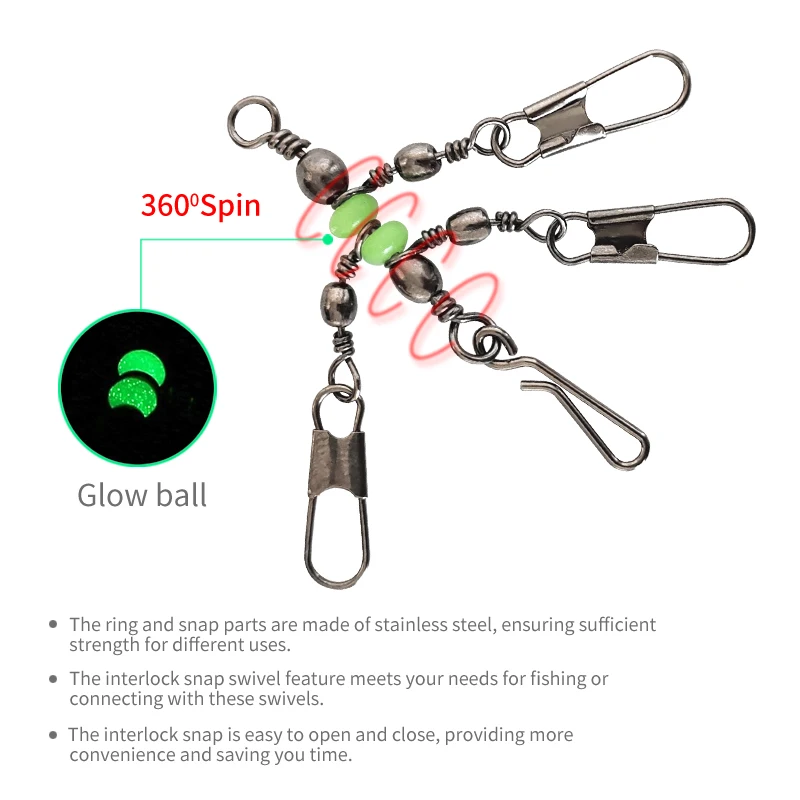 ใหม่ Luminous Squid Jig Lure หมุนตกปลาแบริ่ง Rolling หมุนแหวนตกปลา Connector Interlock Snap อุปกรณ์เสริม
